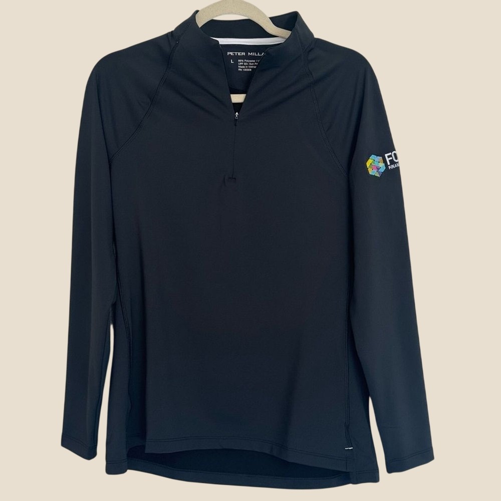 Peter Millar New Large Black Perth Layer Raglan‎ Peformance Pullover UPF 50